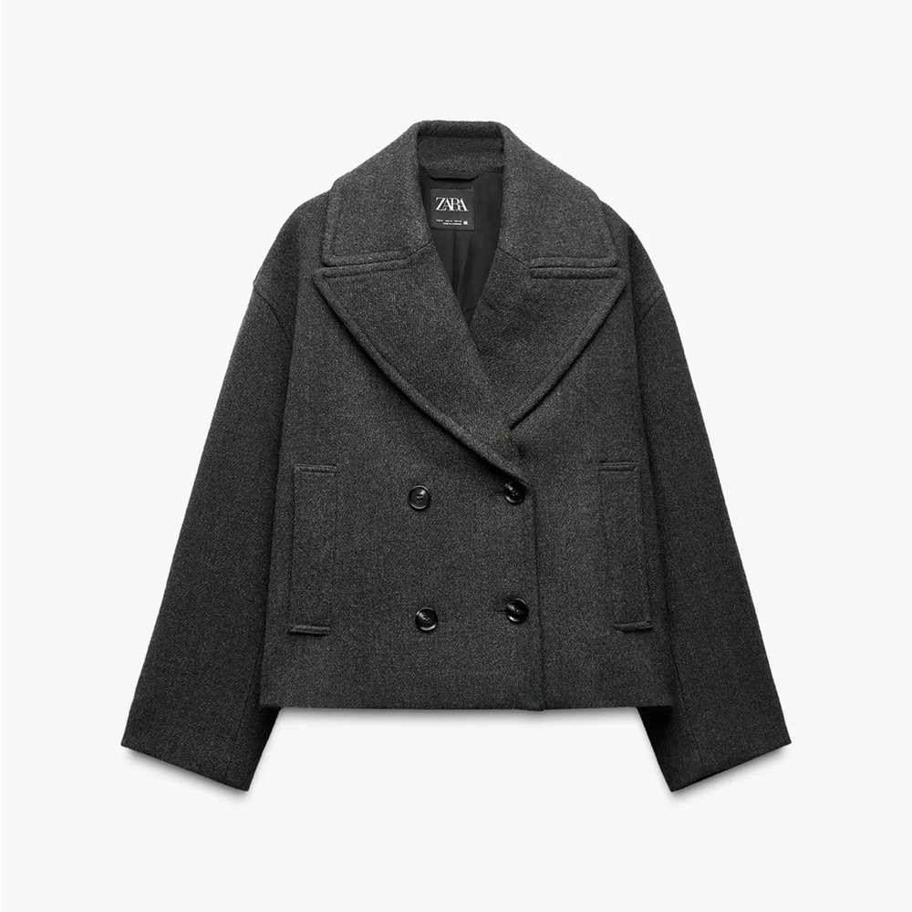 Zara Charcoal Cropped Double-Breasted Coat